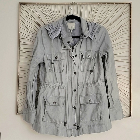 JOIE Vera Jane Hooded Field Utility Trench Coat Jacket Size Small Silver Gray - Picture 5 of 7
